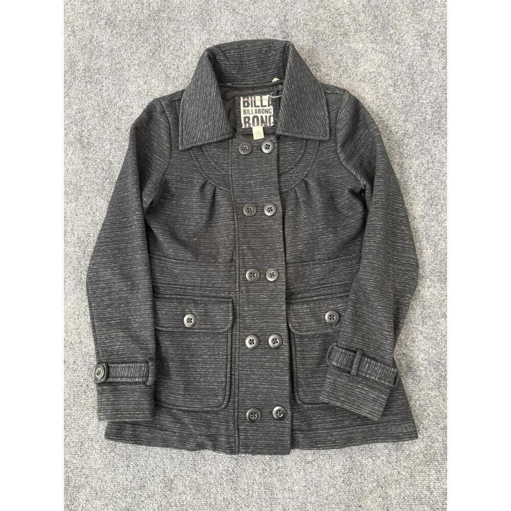 Vintage Billabong Women Peacoat Jacket Charcoal Gray Striped Sz Small Excellent